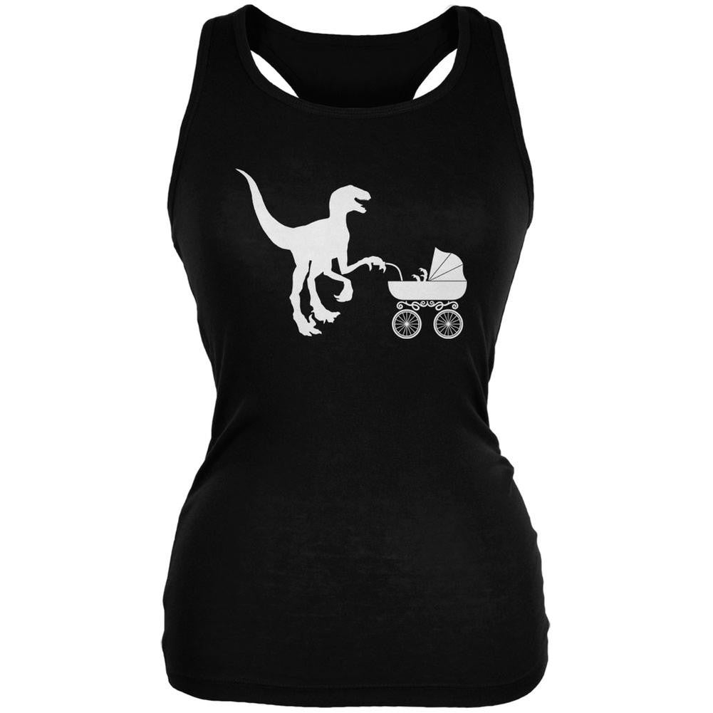 Pregzilla Velociraptor Baby Carriage Black Juniors Soft Tank Top Juniors Tank Tops Old Glory 2XL Black