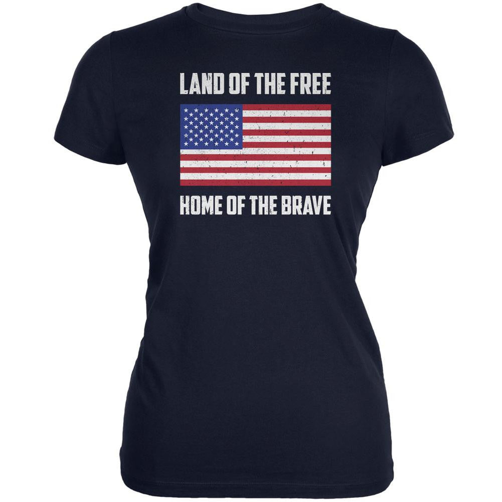 4th of July Land of the Free American Navy Juniors Soft T-Shirt Juniors T-Shirts Old Glory 2XL Blue