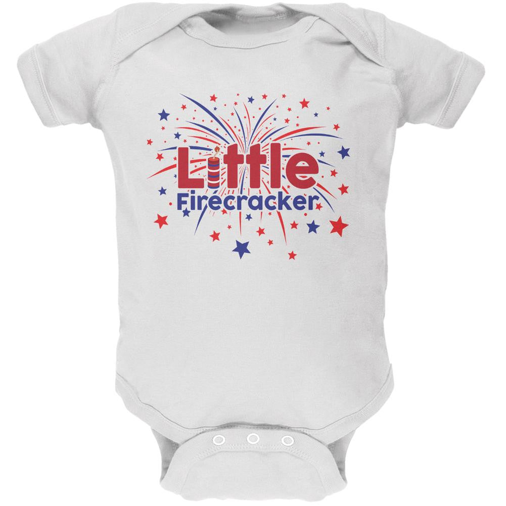 4th Of July Little Firecracker White Soft Baby One Piece Baby One Piece Old Glory 0-3M White