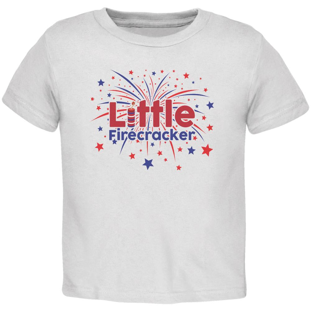 4th Of July Little Firecracker White Toddler T-Shirt Toddler T-Shirts Old Glory 2T White