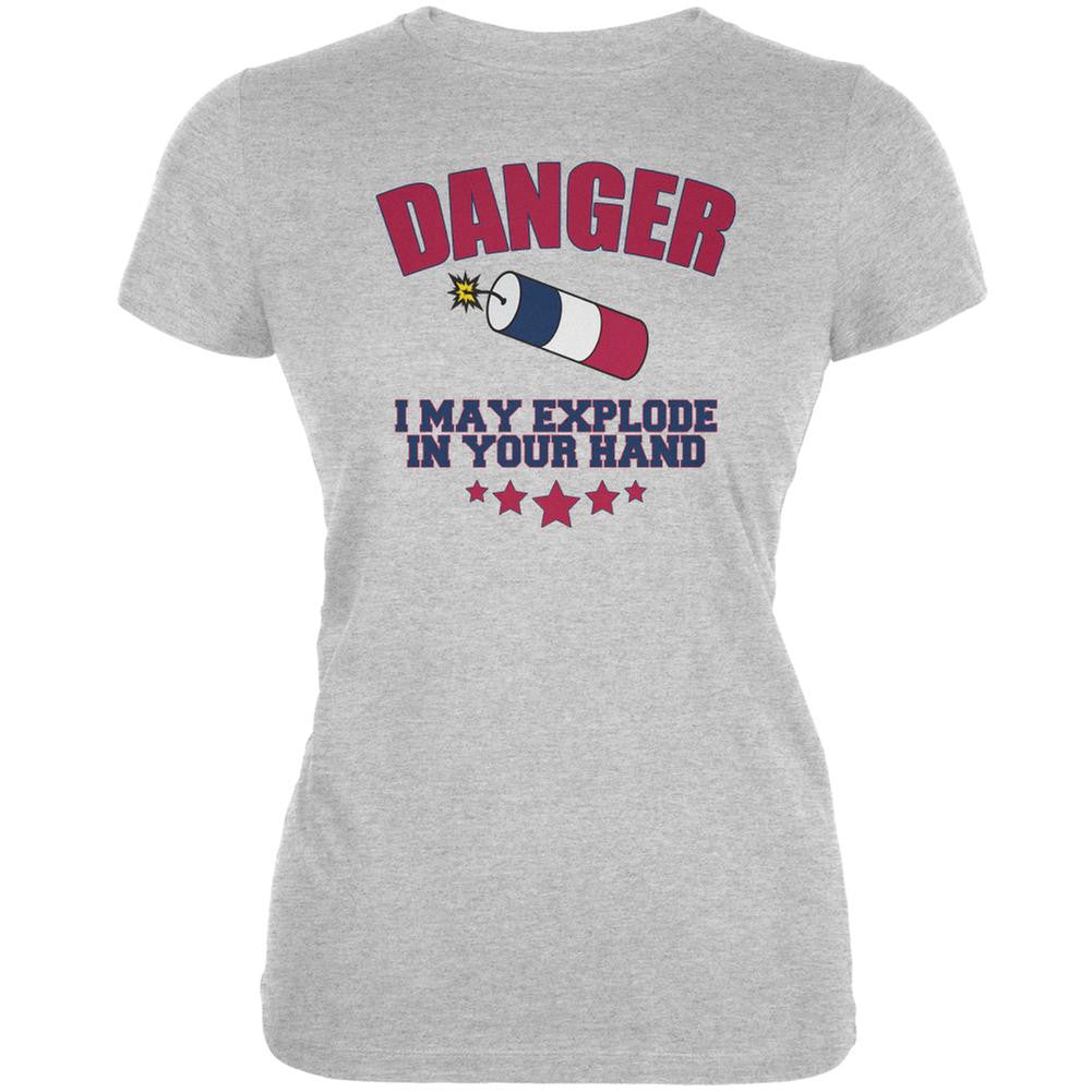 4th Of July Explode In Your Hand Heather Grey Juniors Soft T-Shirt Juniors T-Shirts Old Glory 2XL Grey