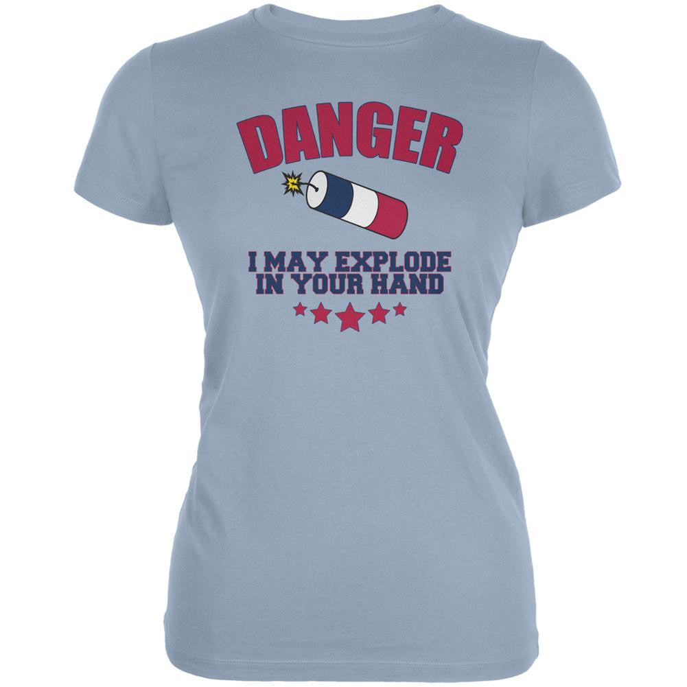 4th Of July Explode In Your Hand Light Blue Juniors Soft T-Shirt Juniors T-Shirts Old Glory 2XL Blue