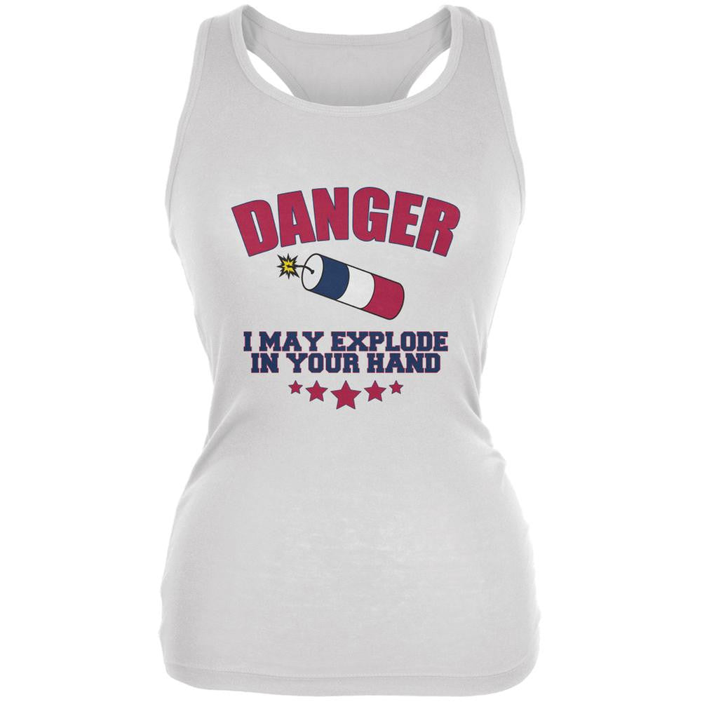 4th Of July Explode In Your Hand White Juniors Soft Tank Top Juniors Tank Tops Old Glory 2XL White