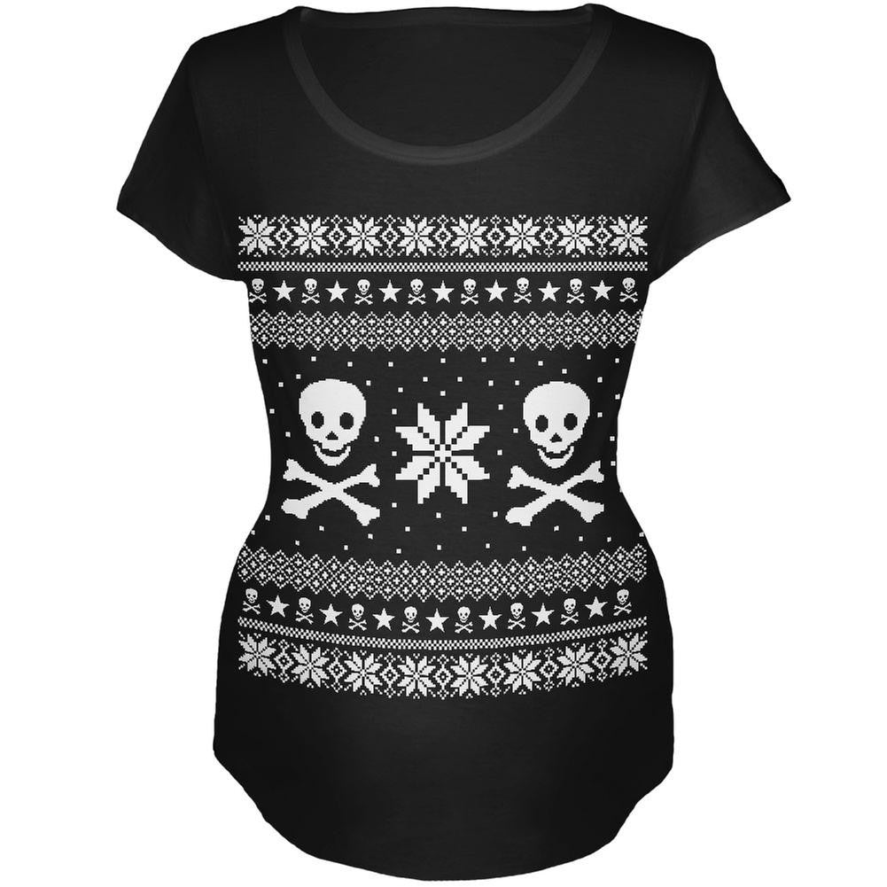 Skull & Crossbones Ugly Christmas Sweater Black Maternity Soft T-Shirt Maternity T-Shirts Old Glory