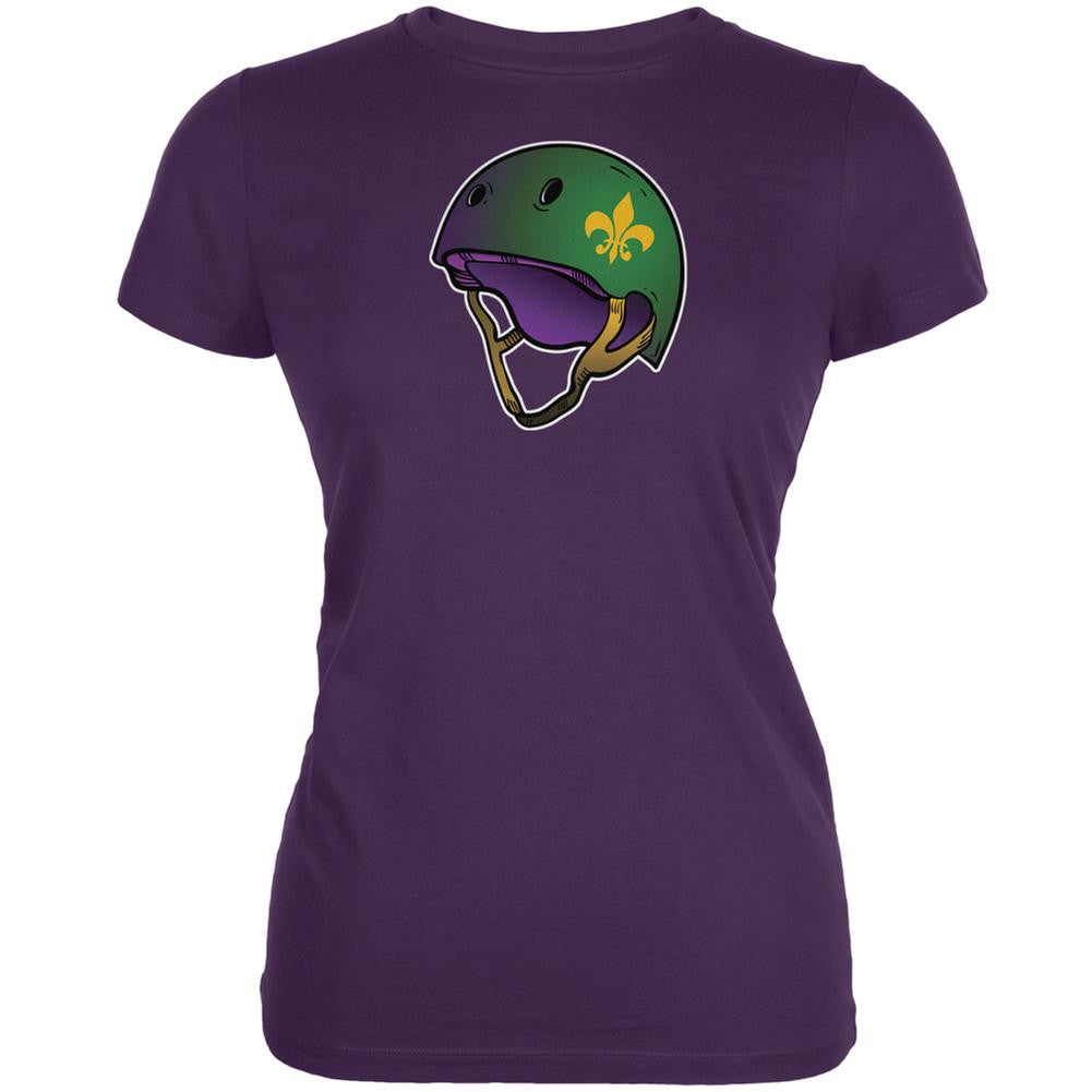 Mardi Gras Cajun Roller Derby Helmet Purple Juniors Soft T-Shirt Juniors T-Shirts Old Glory 2XL Purple