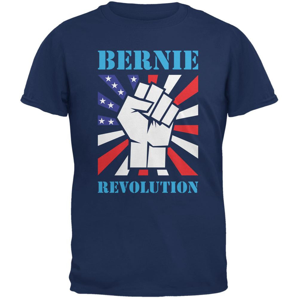 Election 2016 Bernie Sanders Raised Fist Revolution Metro Blue Adult T-Shirt Men's T-Shirts Old Glory 2XL Blue