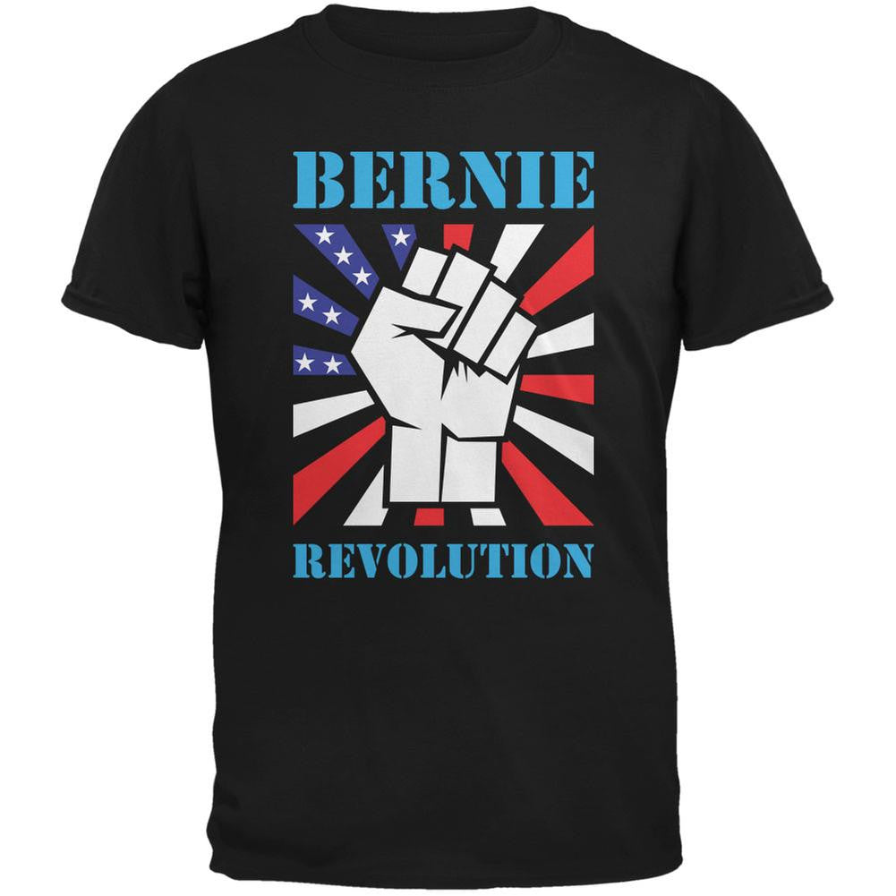 Election 2016 Bernie Sanders Raised Fist Revolution Black Adult T-Shirt Men's T-Shirts Old Glory 2XL Black