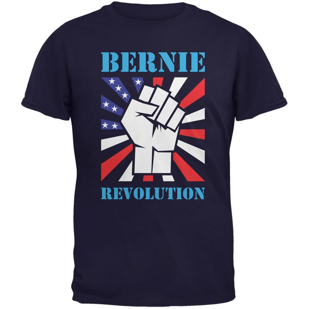 Election 2016 Bernie Sanders Raised Fist Revolution Navy Adult T-Shirt Men's T-Shirts Old Glory 2XL Blue