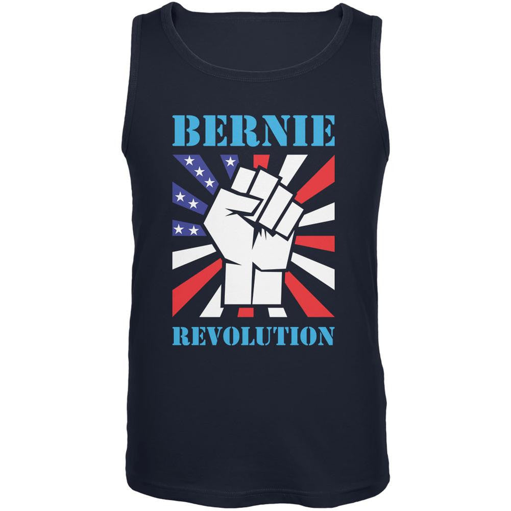 Election 2016 Bernie Sanders Raised Fist Revolution Navy Adult Tank Top Men's Tank Tops Old Glory 2XL Blue