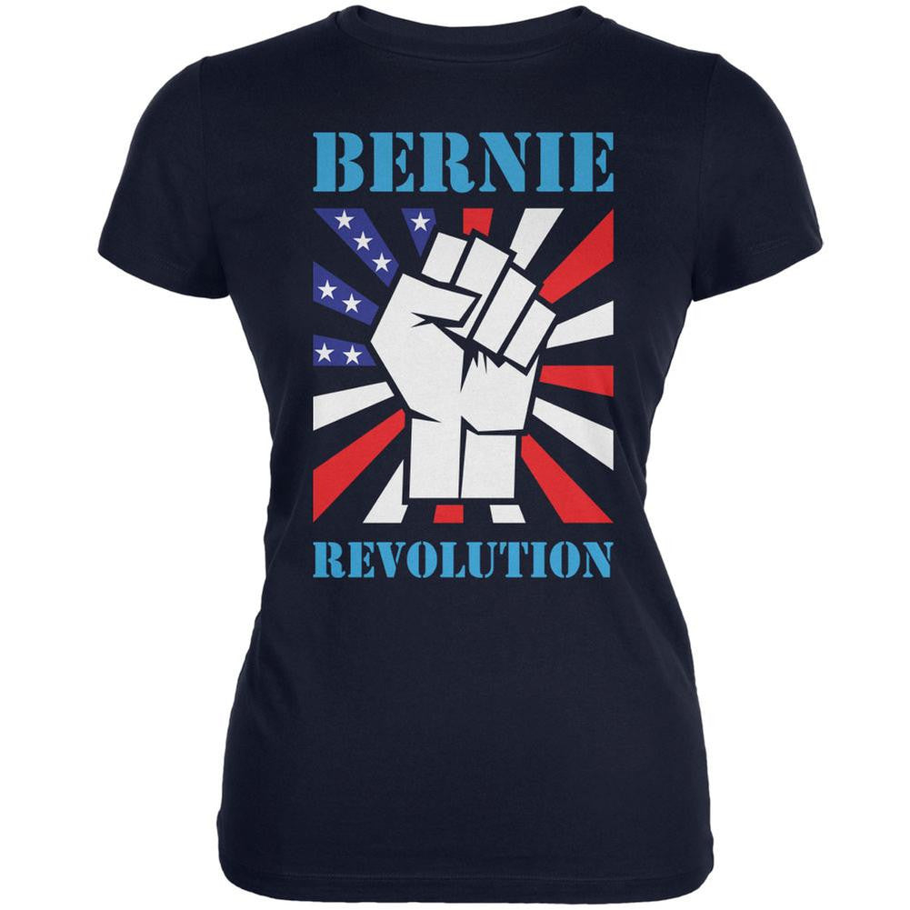 Election 2016 Bernie Sanders Raised Fist Revolution Navy Juniors Soft T-Shirt Juniors T-Shirts Old Glory 2XL Blue