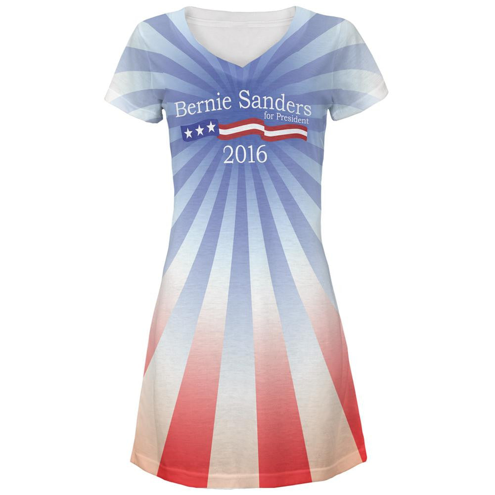 Bernie Sanders 2016 President All Over Juniors V-Neck Dress Juniors Dresses Old Glory LG Multi