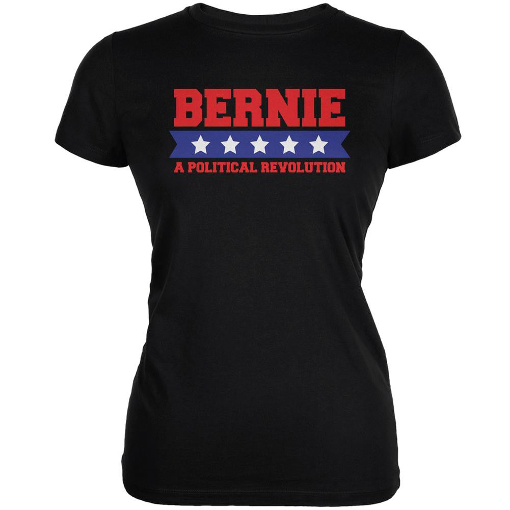 Election 2016 Bernie Revolution Star Banner Black Juniors Soft T-Shirt Juniors T-Shirts Old Glory 2XL Black