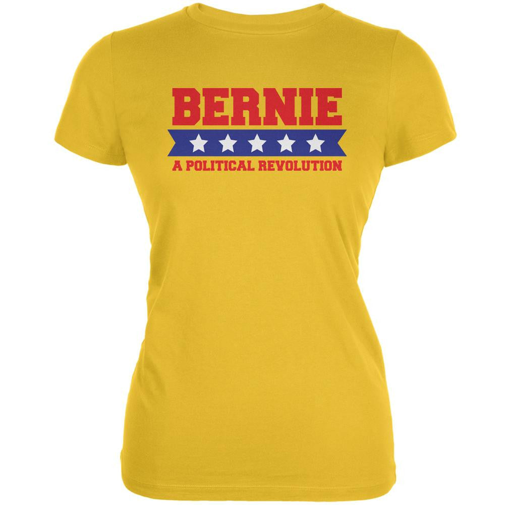 Election 2016 Bernie Revolution Star Banner Bright Yellow Juniors Soft T-Shirt Juniors T-Shirts Old Glory 2XL Yellow