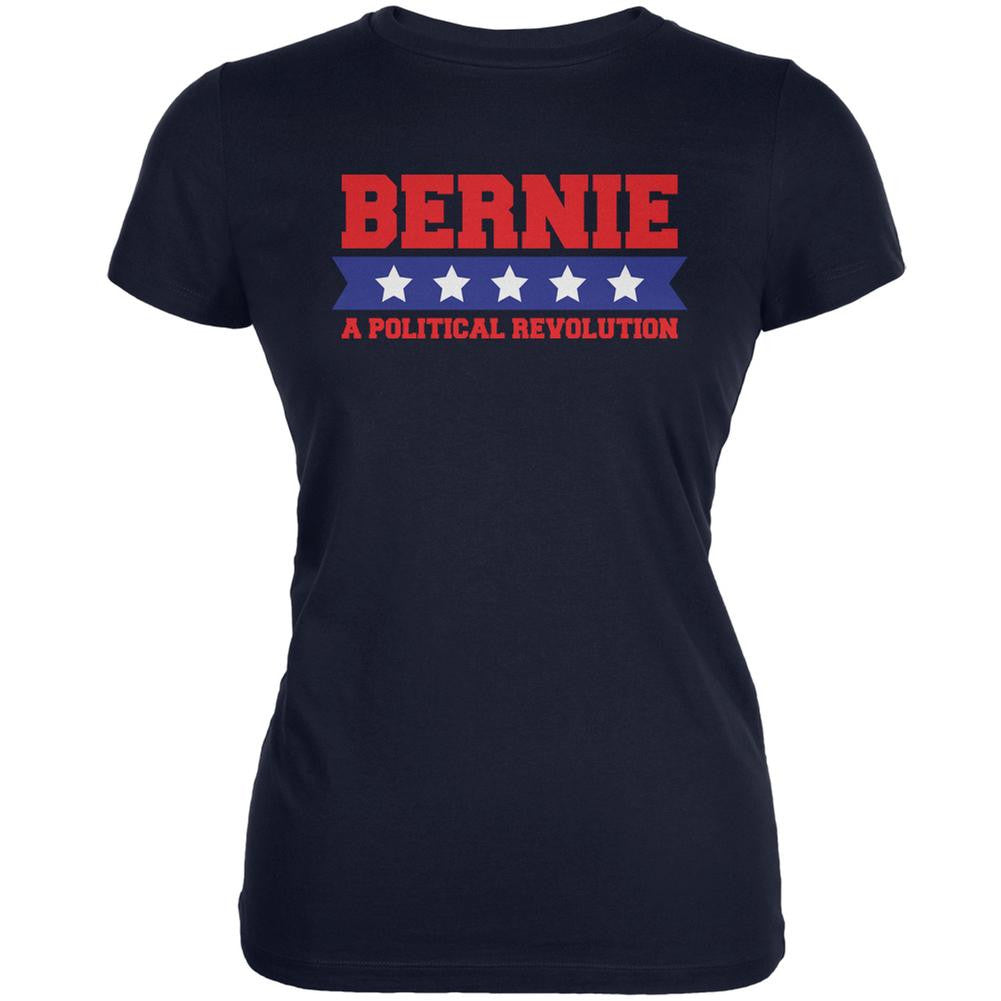 Election 2016 Bernie Revolution Star Banner Navy Juniors Soft T-Shirt Juniors T-Shirts Old Glory 2XL Blue