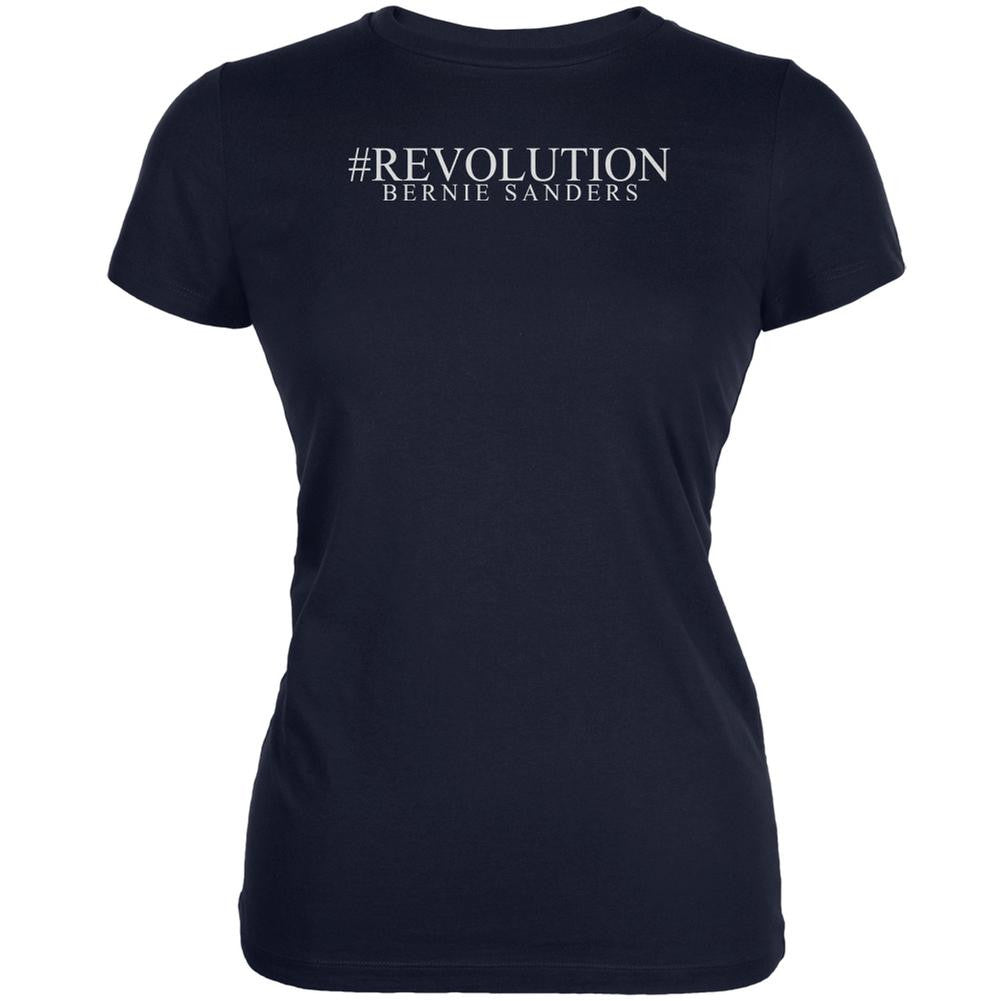#Revolution Bernie Sanders President 2016 Navy Juniors Soft T-Shirt Juniors T-Shirts Old Glory SM Blue