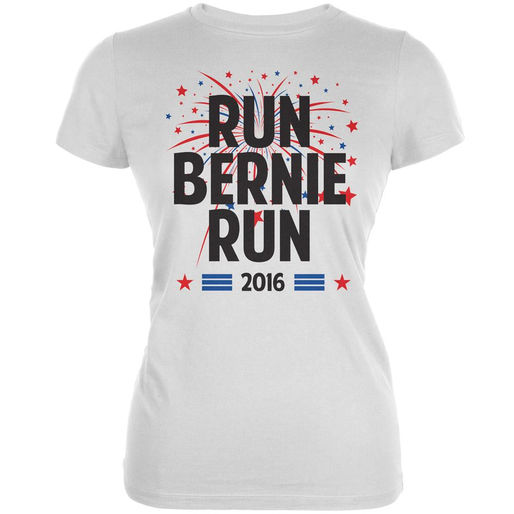 Election 2016 Run Bernie Run White Juniors Soft T-Shirt Juniors T-Shirts Old Glory 2XL White