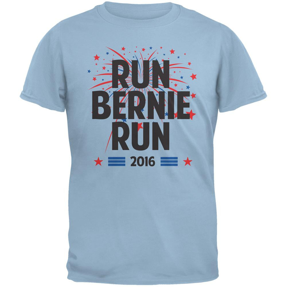 Election 2016 Run Bernie Run Light Blue Adult T-Shirt Men's T-Shirts Old Glory 2XL Blue