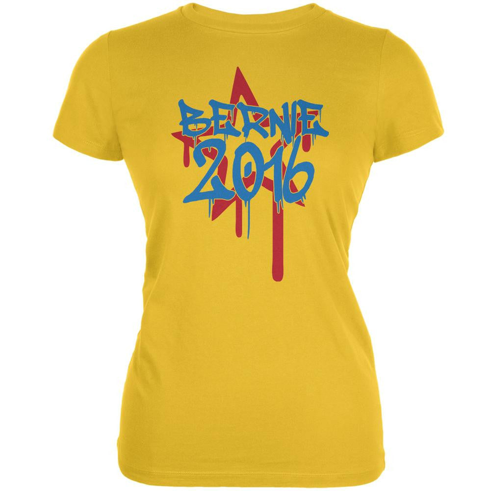 Election 2016 Bernie 2016 Graffiti Bright Yellow Juniors Soft T-Shirt Juniors T-Shirts Old Glory 2XL Yellow