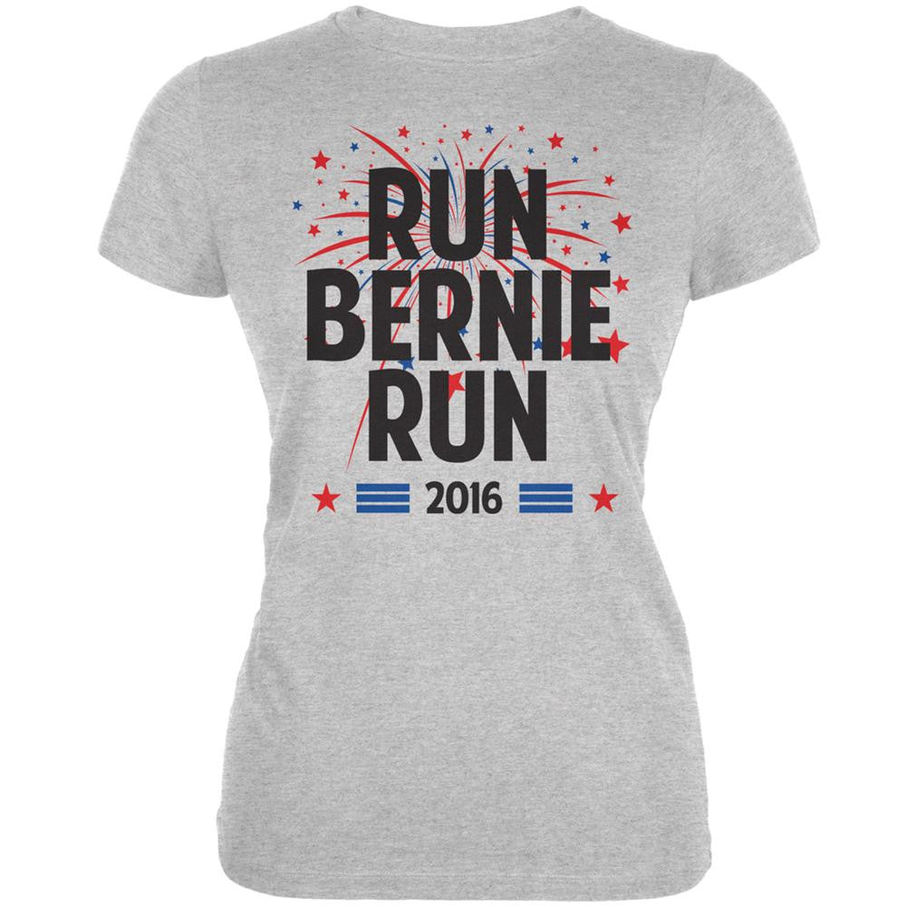 Election 2016 Run Bernie Run Heather Grey Juniors Soft T-Shirt Juniors T-Shirts Old Glory 2XL Grey