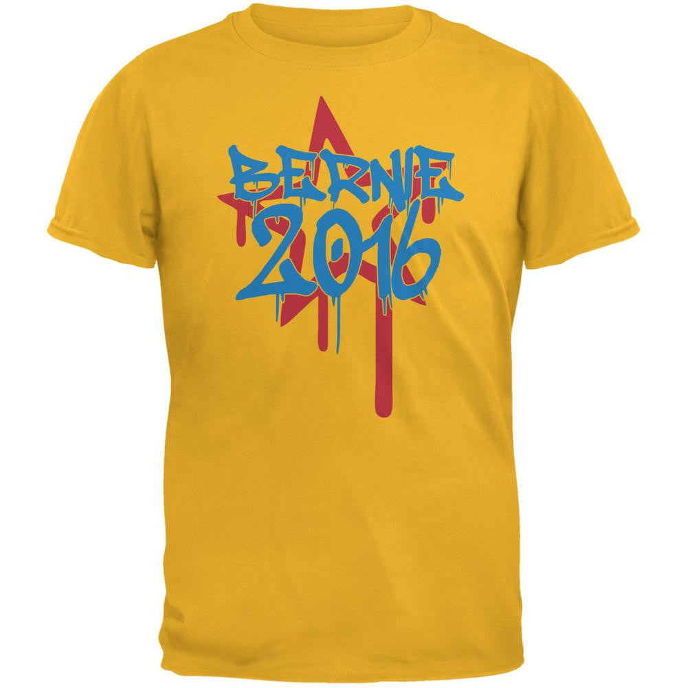 Election 2016 Bernie 2016 Graffiti Gold Adult T-Shirt Men's T-Shirts Old Glory 2XL Yellow