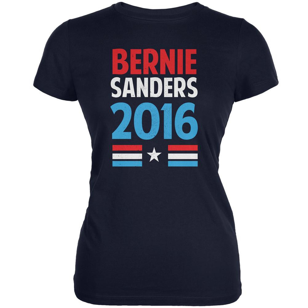 Election 2016 Bernie Vintage Text Navy Juniors Soft T-Shirt Juniors T-Shirts Old Glory 2XL Blue