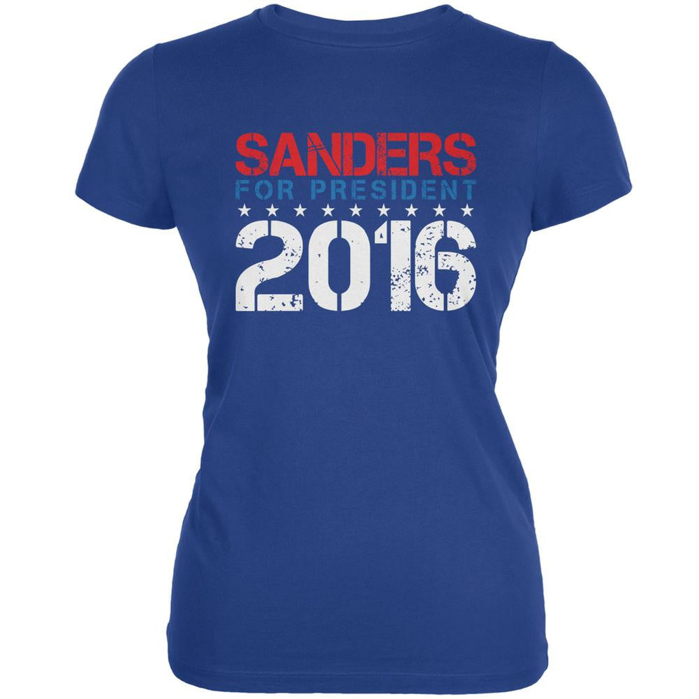 Election 2016 Bernie For President Stencil Royal Juniors Soft T-Shirt Juniors T-Shirts Old Glory 2XL Blue