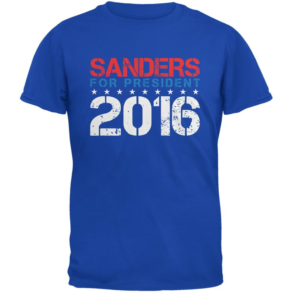 Election 2016 Bernie For President Stencil Royal Adult T-Shirt Men's T-Shirts Old Glory 2XL Blue