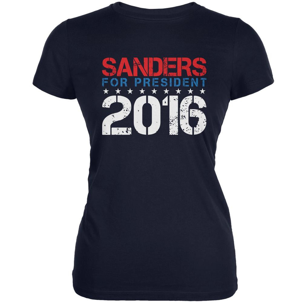 Election 2016 Bernie For President Stencil Navy Juniors Soft T-Shirt Juniors T-Shirts Old Glory 2XL Blue