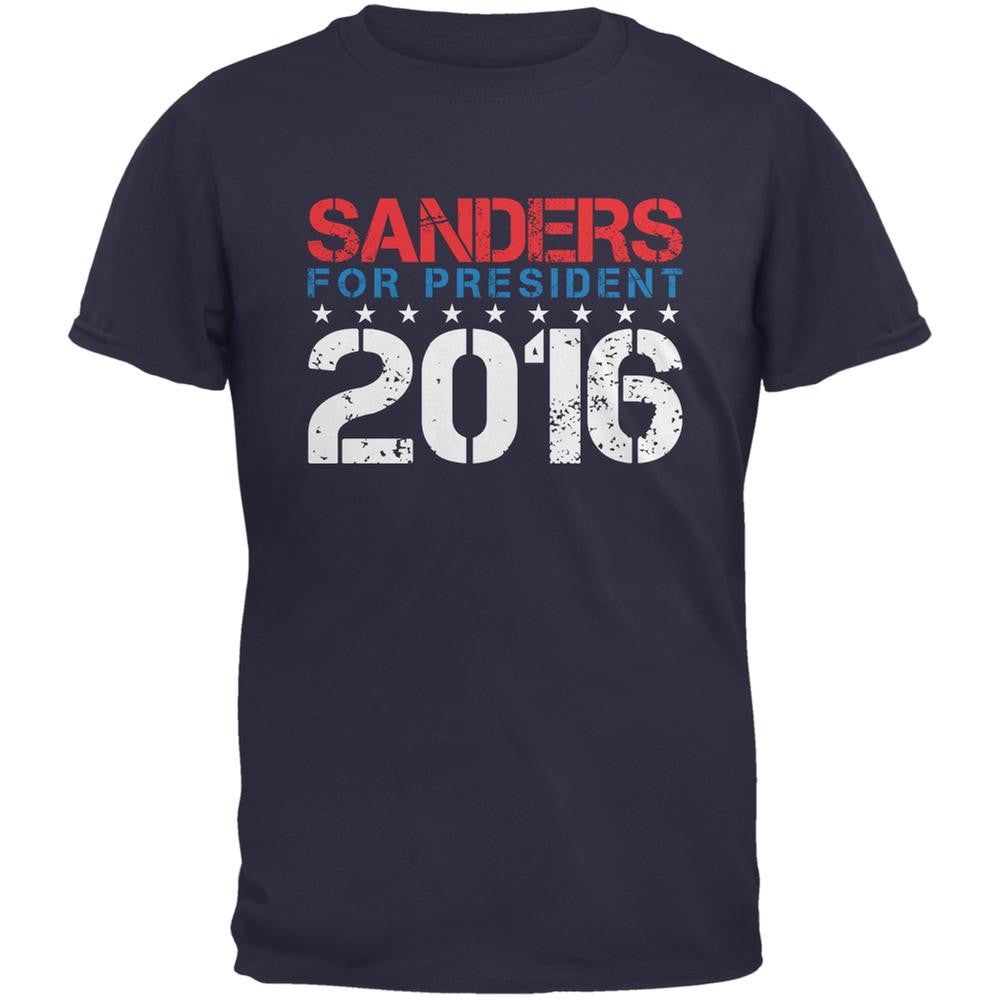 Election 2016 Bernie For President Stencil Navy Adult T-Shirt Men's T-Shirts Old Glory 2XL Blue
