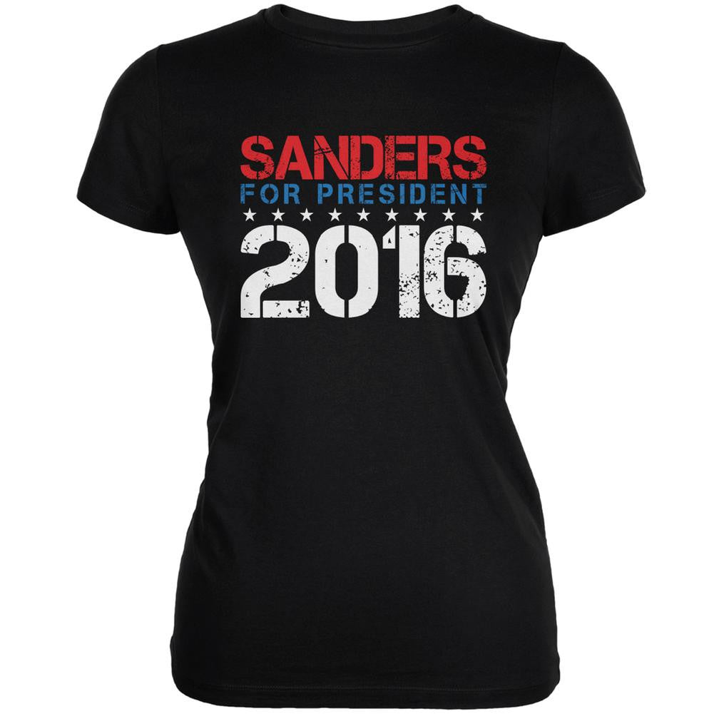 Election 2016 Bernie For President Stencil Black Juniors Soft T-Shirt Juniors T-Shirts Old Glory 2XL Black