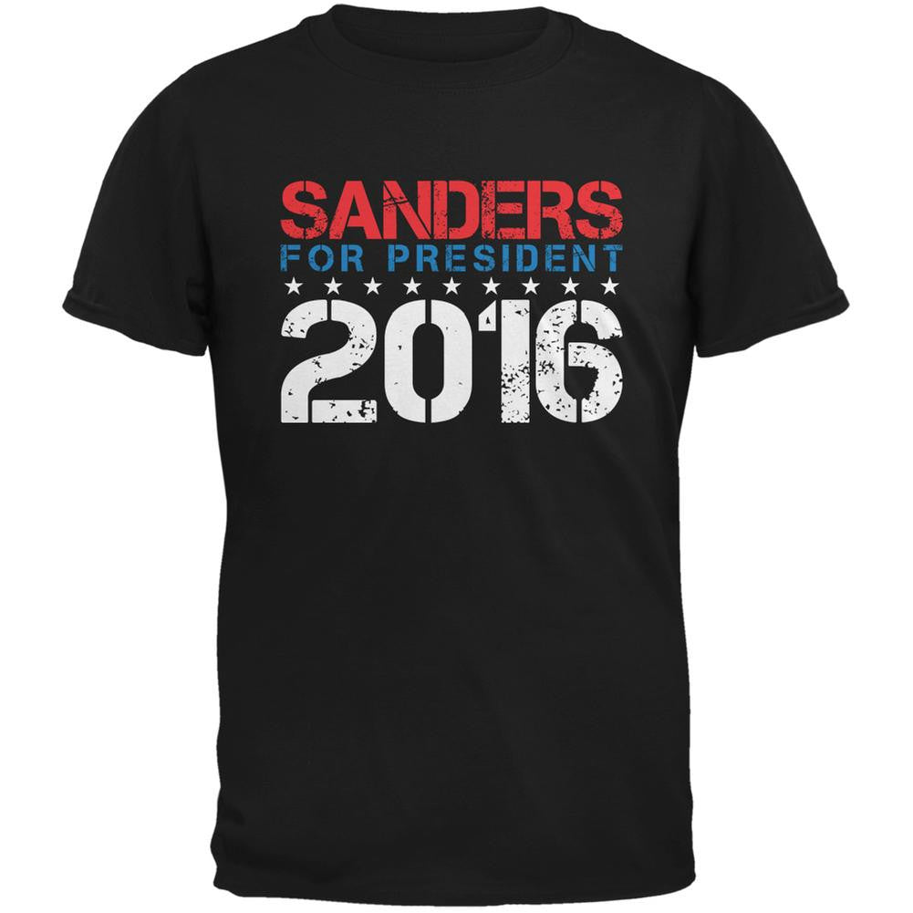 Election 2016 Bernie For President Stencil Black Adult T-Shirt Men's T-Shirts Old Glory 2XL Black