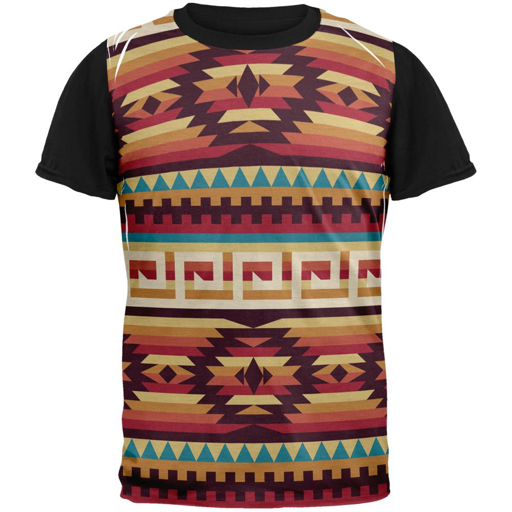 Native American Pattern Red Adult Black Back T-Shirt Men's T-Shirts Old Glory SM Red