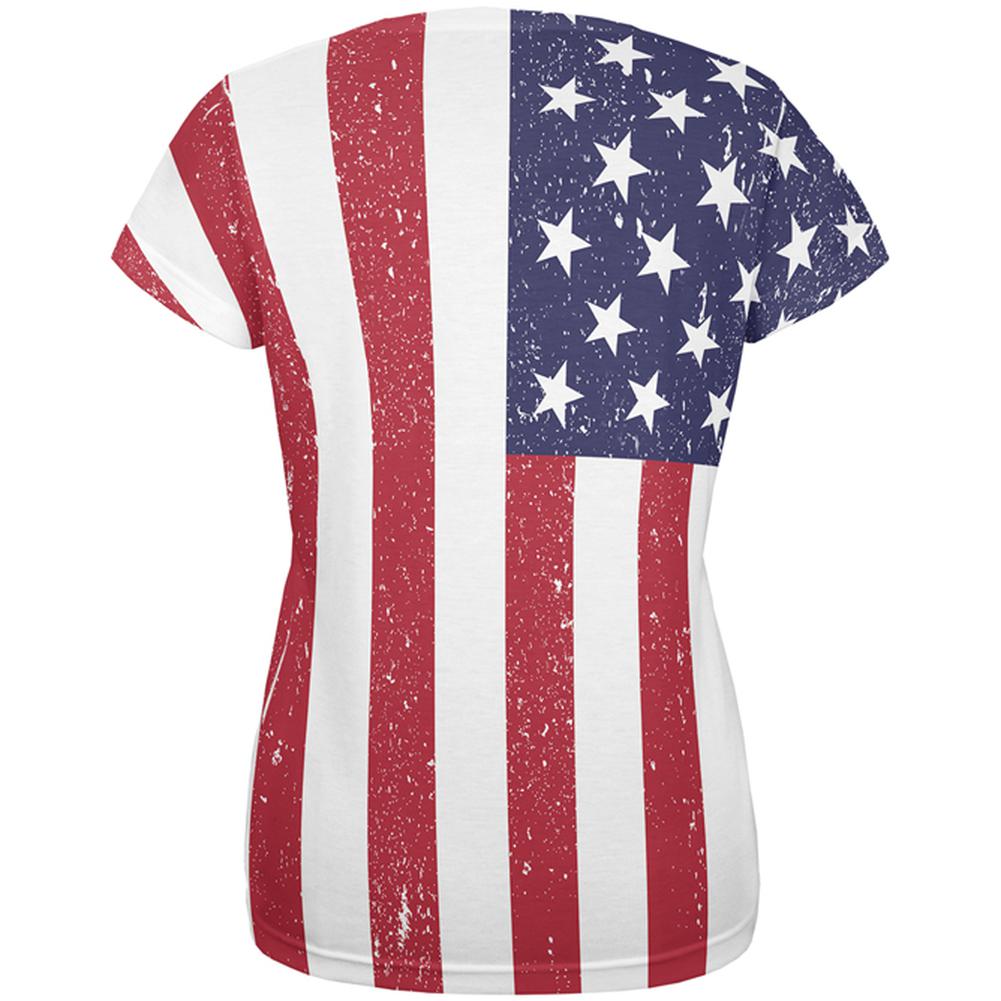 4th of July American Flag Distressed All Over Womens T-Shirt Women's T-Shirts Old Glory