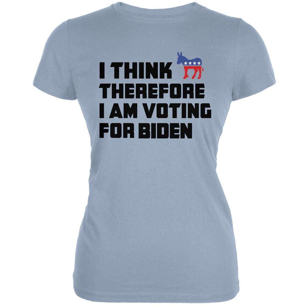 Election 2016 I Think Therefore Biden Light Blue Juniors Soft T-Shirt Juniors T-Shirts Old Glory 2XL Blue