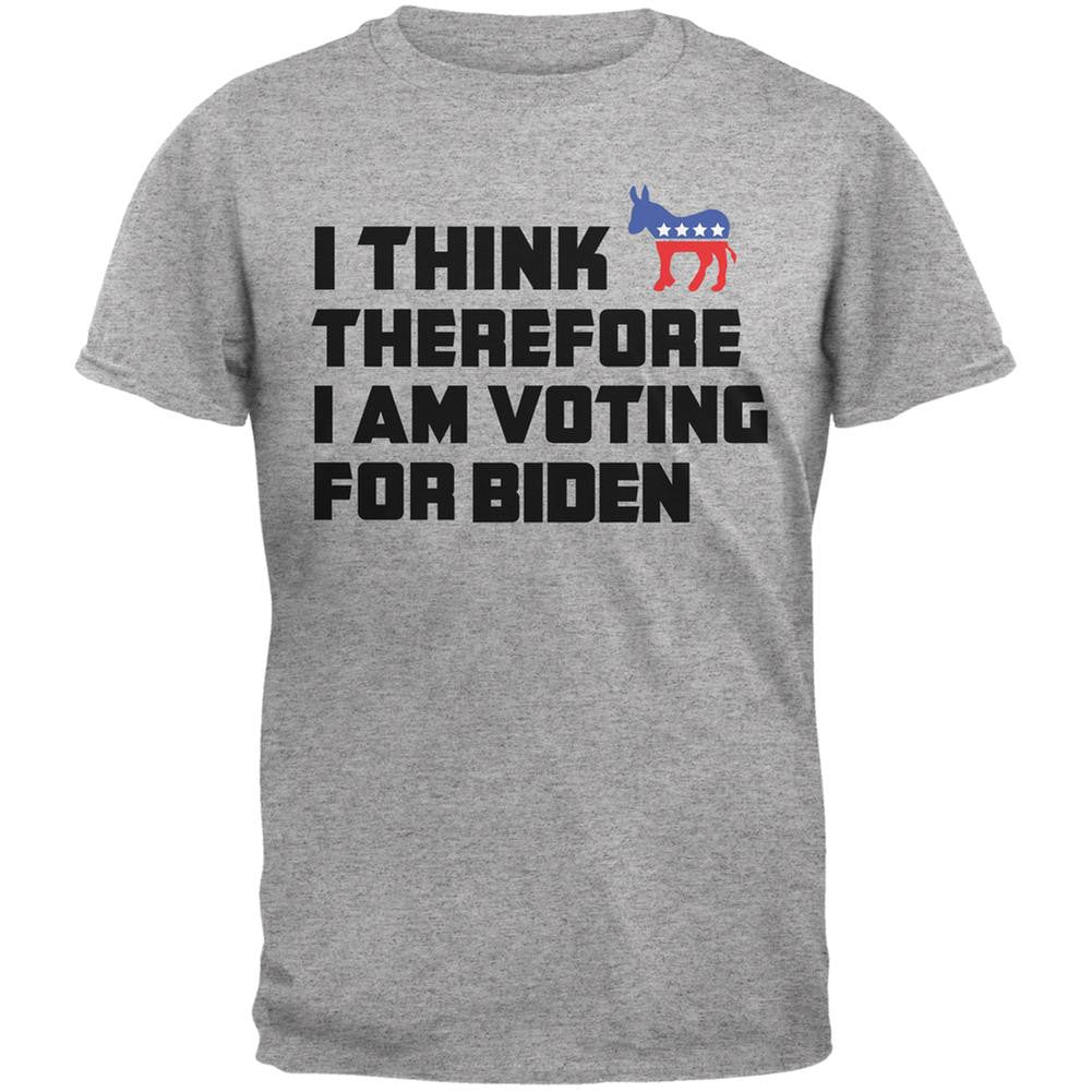 Election 2016 I Think Therefore Biden Light Heather Grey Adult T-Shirt Men's T-Shirts Old Glory 2XL Grey