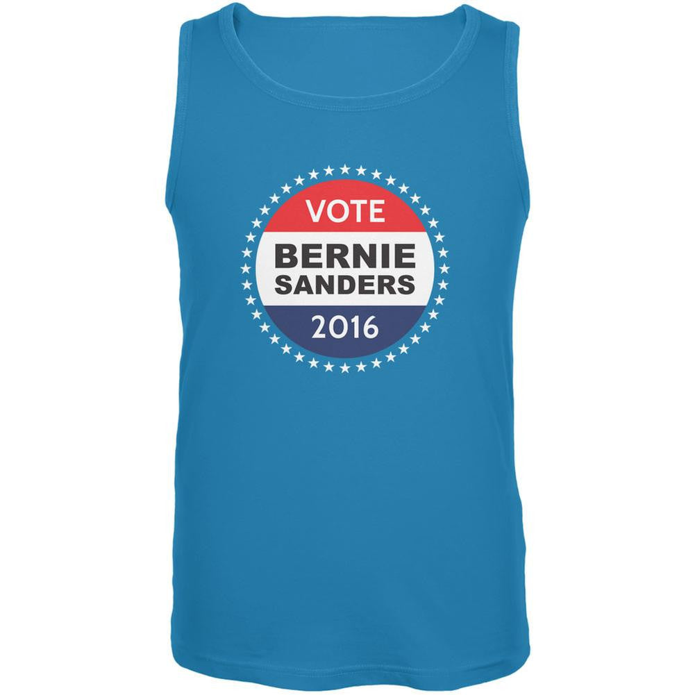 Election 2016 Bernie Sanders Badge Turquoise Adult Tank Top Men's Tank Tops Old Glory LG Blue
