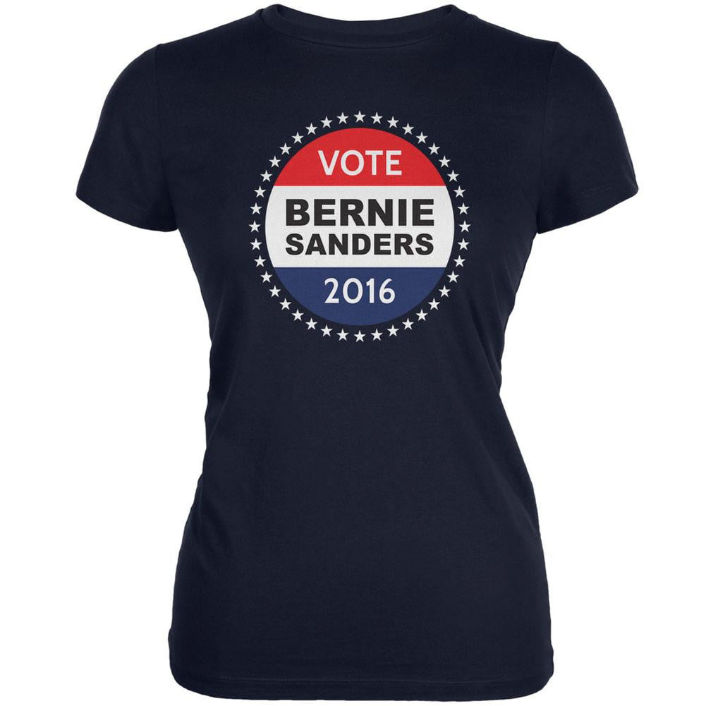 Election 2016 Bernie Sanders Badge Navy Juniors Soft T-Shirt Juniors T-Shirts Old Glory 2XL Blue