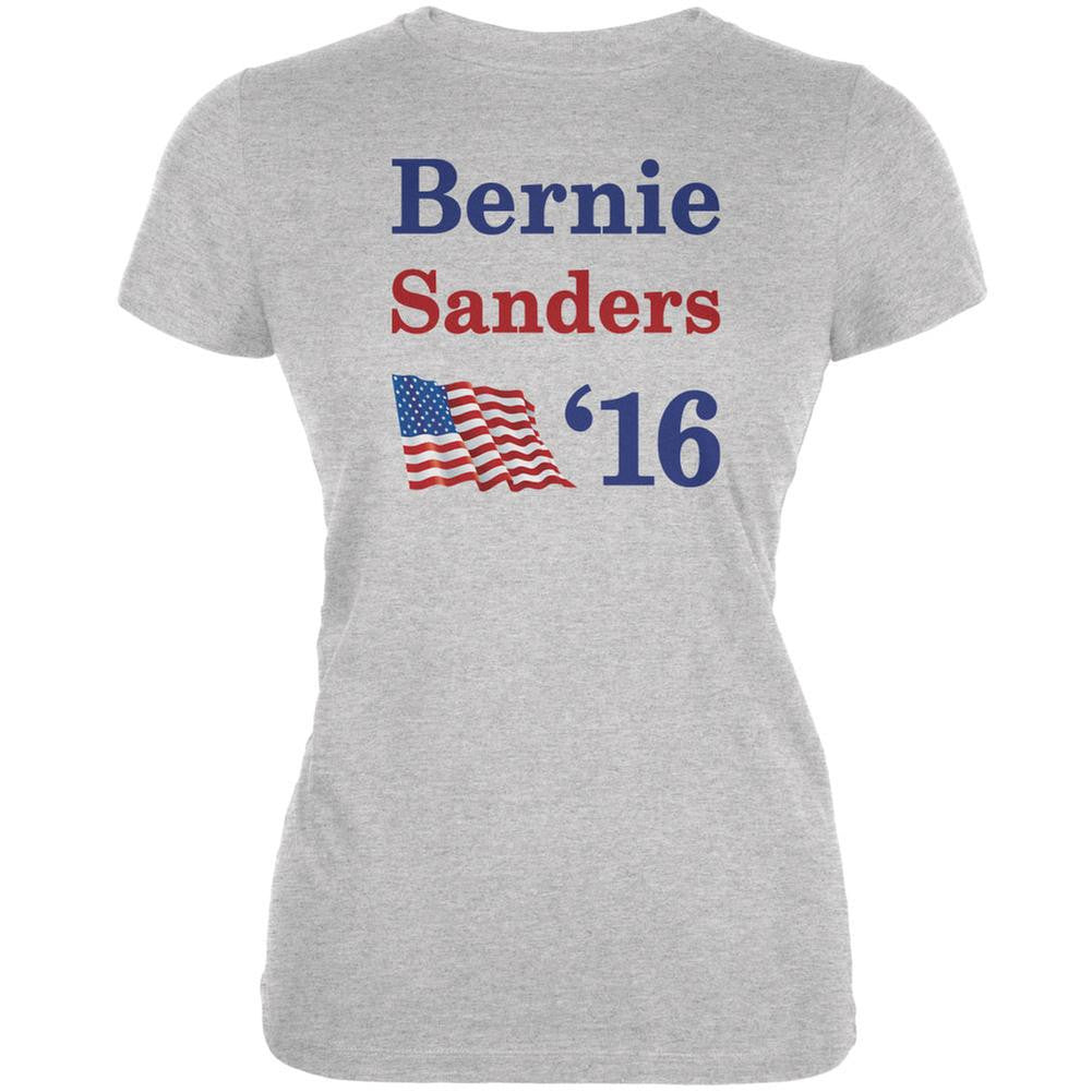 Election 2016 16 Flag Bernie Sanders Heather Grey Juniors Soft T-Shirt Juniors T-Shirts Old Glory 2XL Grey