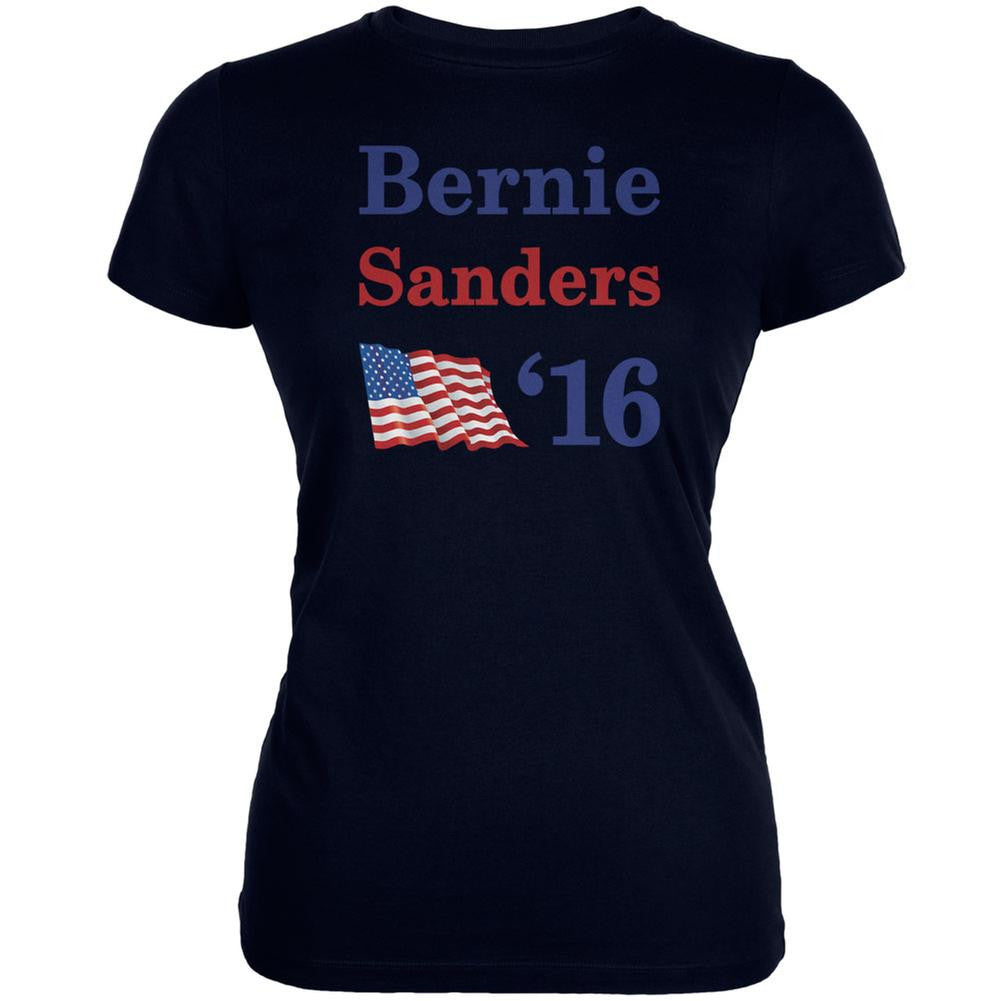 Election 2016 16 Flag Bernie Sanders Navy Juniors Soft T-Shirt Juniors T-Shirts Old Glory 2XL Blue