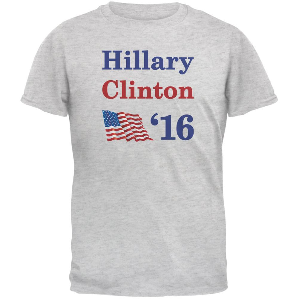 Election 2016 16 Flag Hillary Clinton Light Heather Grey Adult T-Shirt Men's T-Shirts Old Glory 2XL Grey