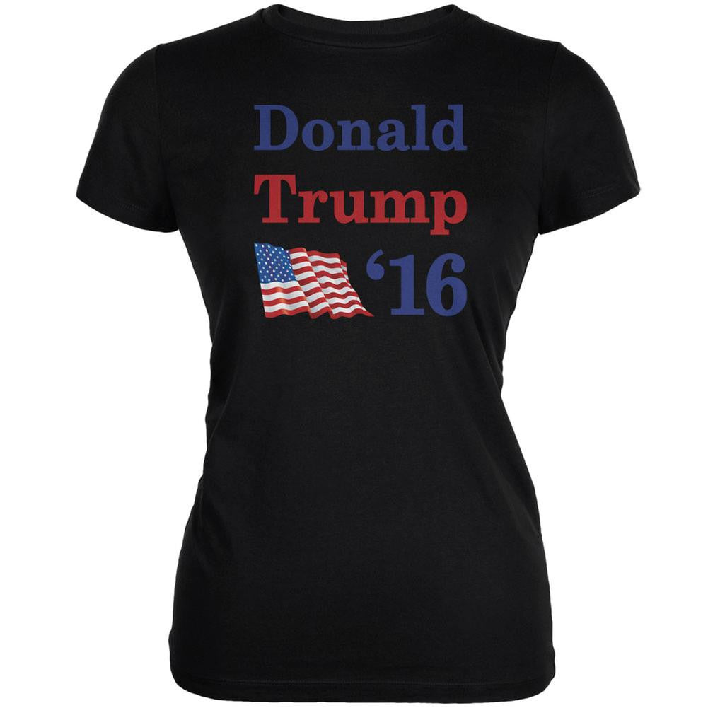 Election 2016 16 Flag Donald Trump Black Juniors Soft T-Shirt Juniors T-Shirts Old Glory 2XL Black