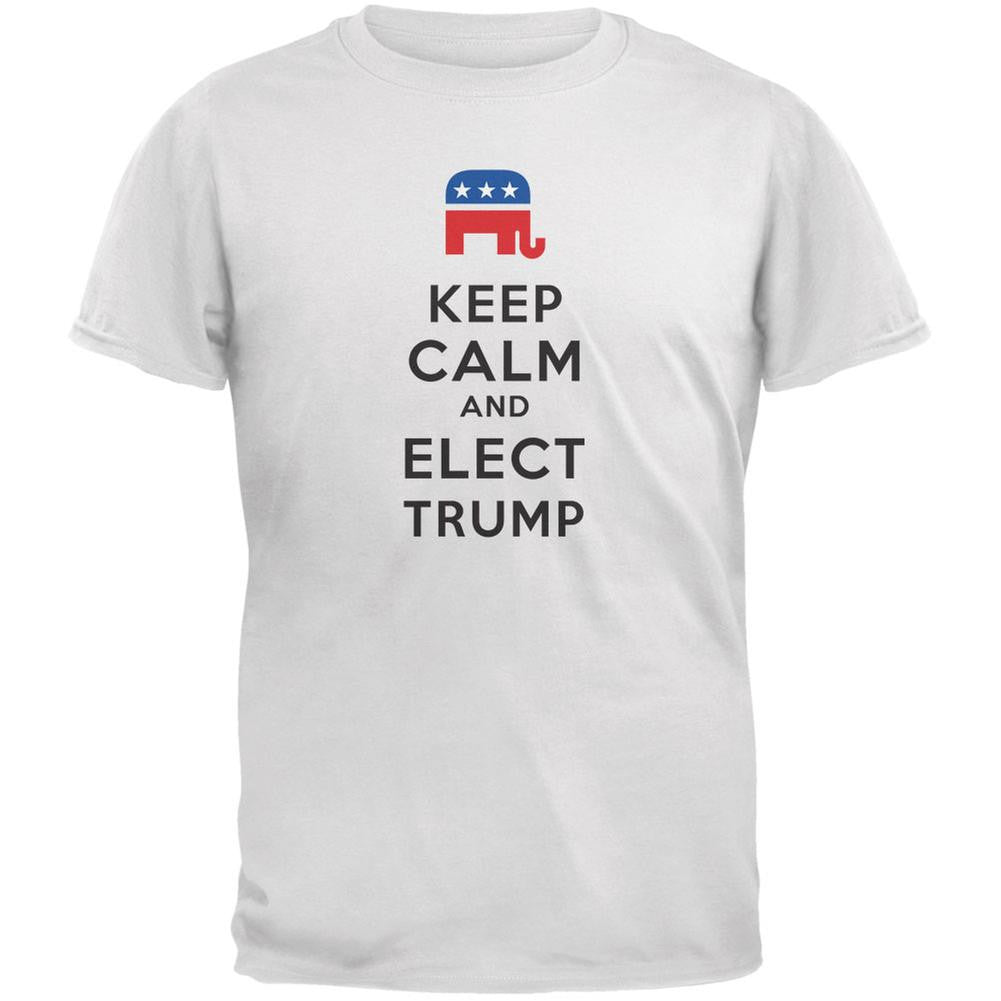 Election 2016 Keep Calm and Elect Trump White Adult T-Shirt Men's T-Shirts Old Glory 2XL White