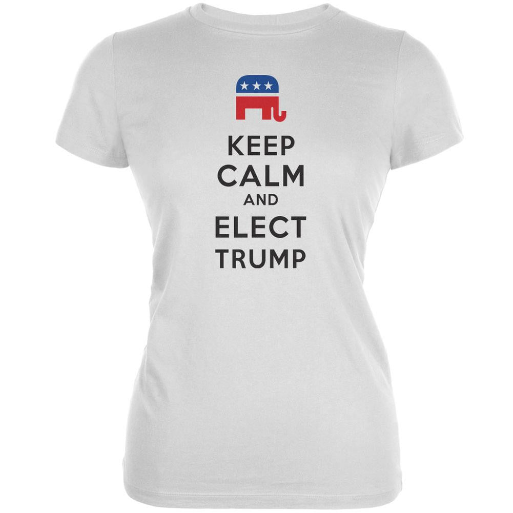 Election 2016 Keep Calm and Elect Trump White Juniors Soft T-Shirt Juniors T-Shirts Old Glory 2XL White
