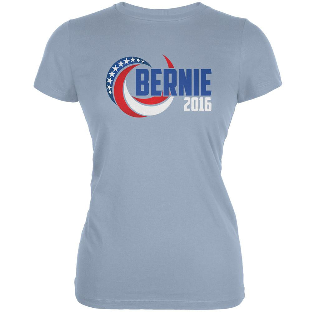Election 2016 Bernie 2016 Swoosh Light Blue Juniors Soft T-Shirt Juniors T-Shirts Old Glory 2XL Blue