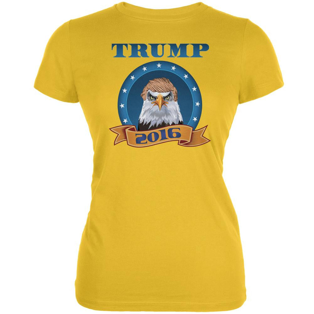 Election 2016 Donald Trump Bald Eagle toupee Bright Yellow Juniors Soft T-Shirt Juniors T-Shirts Old Glory 2XL Yellow