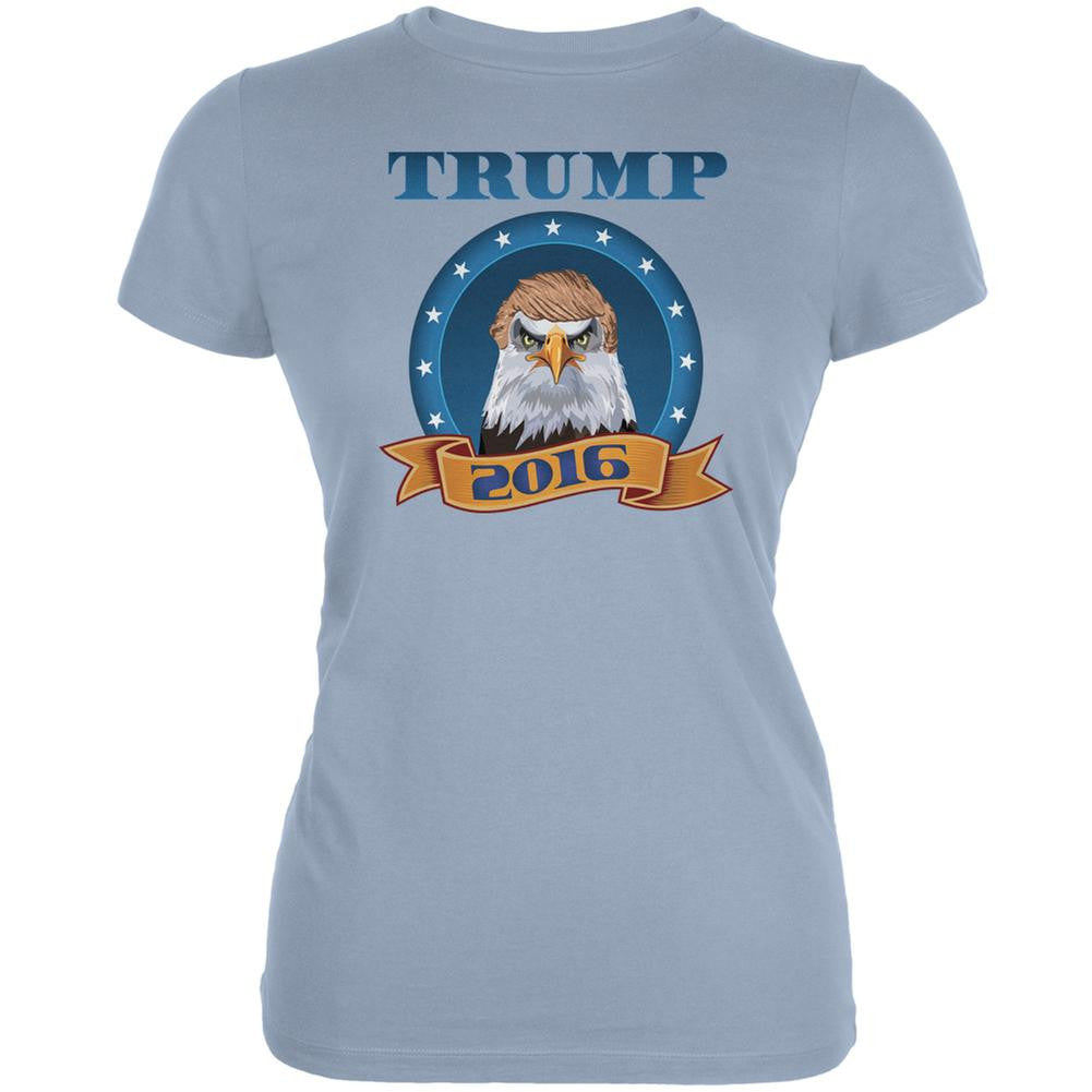 Election 2016 Donald Trump Bald Eagle toupee Light Blue Juniors Soft T-Shirt Juniors T-Shirts Old Glory 2XL Blue