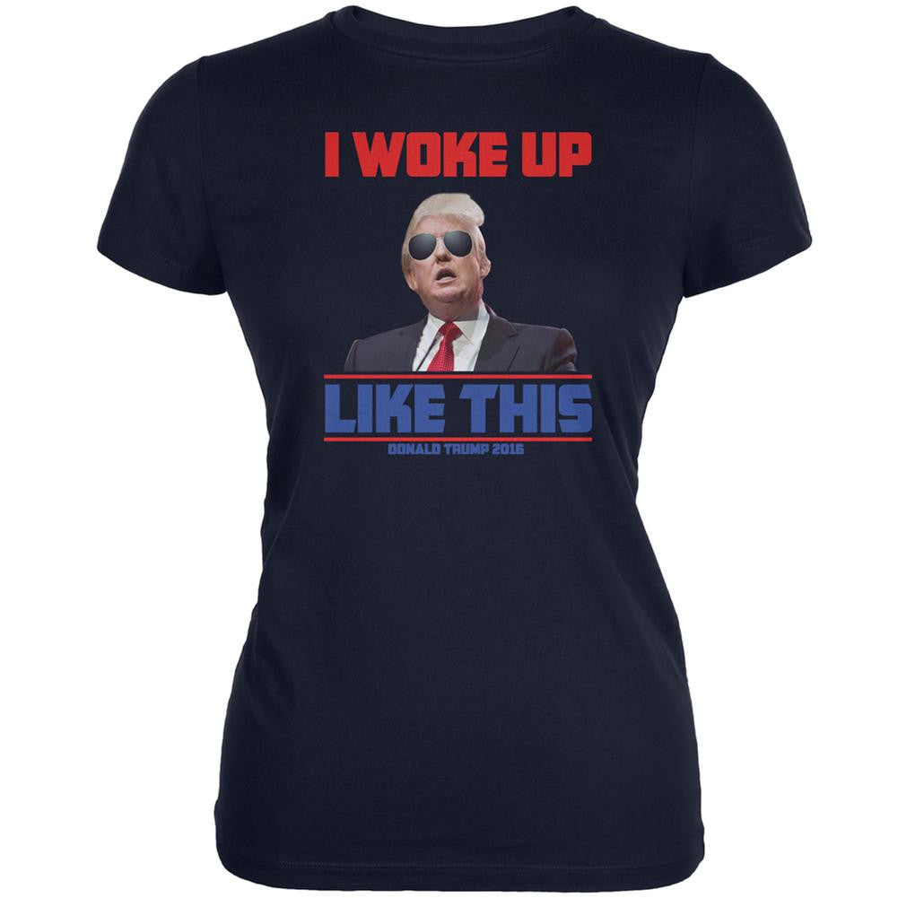 Election 2016 Trump I Woke Up Like This Navy Juniors Soft T-Shirt Juniors T-Shirts Old Glory 2XL Blue