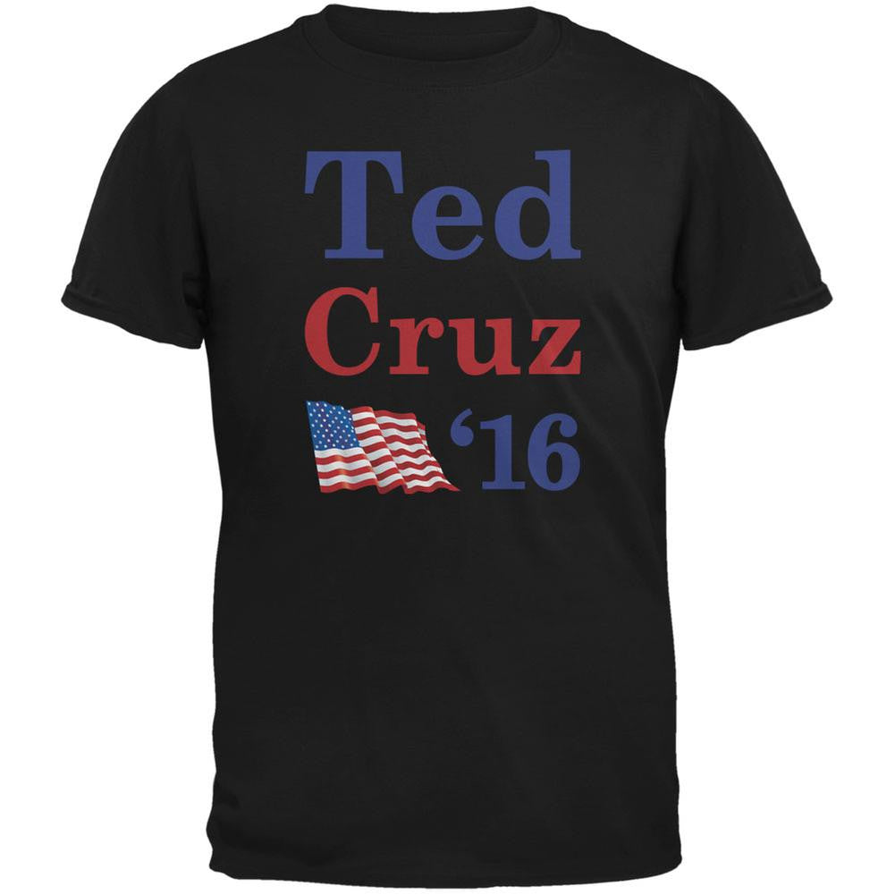 Election 2016 16 Flag Ted Cruz Black Adult T-Shirt Men's T-Shirts Old Glory 2XL Black