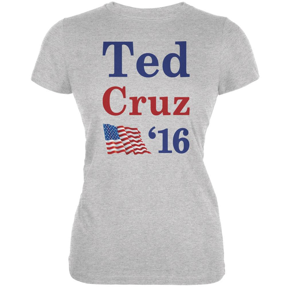 Election 2016 16 Flag Ted Cruz Heather Grey Juniors Soft T-Shirt Juniors T-Shirts Old Glory 2XL Grey