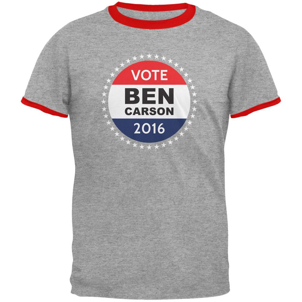 Election 2016 Ben Carson Badge Heather/Red Men's Ringer T-Shirt Men's T-Shirts Old Glory 2XL Multi